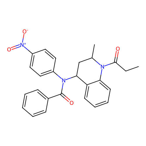 N-(2-methyl-1-propanoyl-3,4-dihydro-2H-quinolin-4-yl)-N-(4-nitrophenyl)benzamide structure