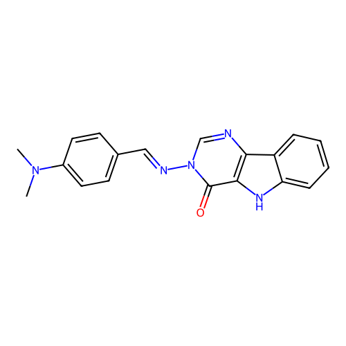 (E)-3-((4-(dimethylamino)benzylidene)amino)-3H-pyrimido[5,4-b]indol-4(5H)-one structure
