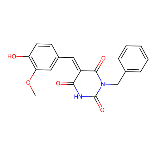 (E)-1-benzyl-5-(4-hydroxy-3-methoxybenzylidene)pyrimidine-2,4,6(1H,3H,5H)-trione structure