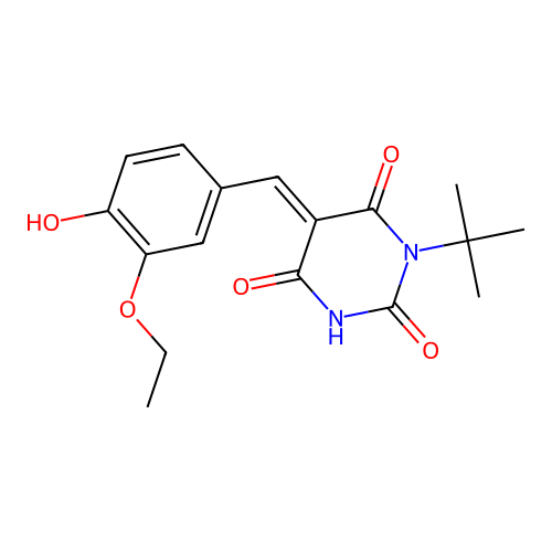 (E)-1-(tert-butyl)-5-(3-ethoxy-4-hydroxybenzylidene)pyrimidine-2,4,6(1H,3H,5H)-trione structure