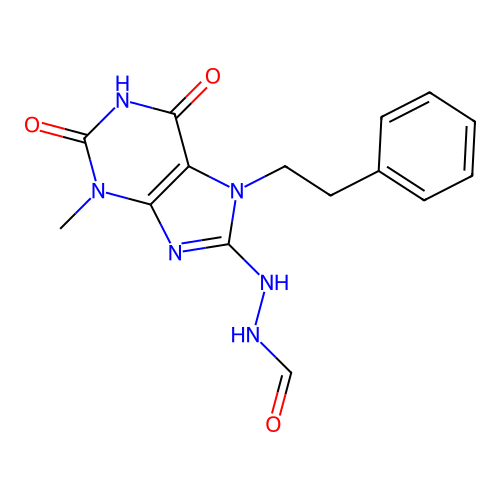 N-[(3-methyl-2,6-dioxo-7-phenethylpurin-8-yl)amino]formamide structure