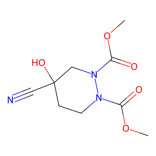 Dimethyl 4-cyano-4-hydroxytetrahydropyridazine-1,2-dicarboxylate structure