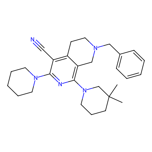 7-benzyl-1-(3,3-dimethylpiperidin-1-yl)-3-(piperidin-1-yl)-5,6,7,8-tetrahydro-2,7-naphthyridine-4-carbonitrile structure