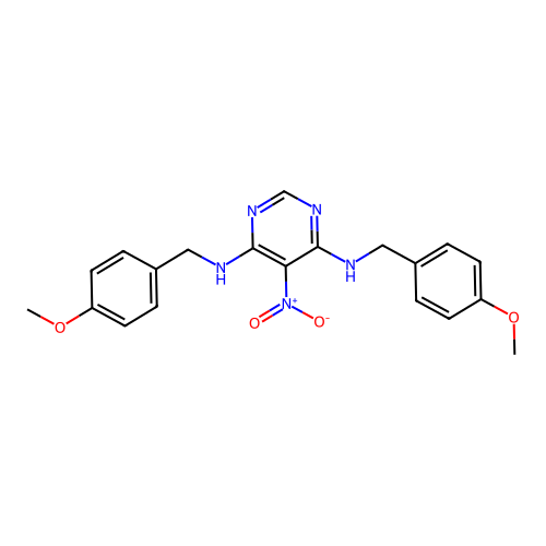 N,N'-bis(4-methoxybenzyl)-5-nitropyrimidine-4,6-diamine structure