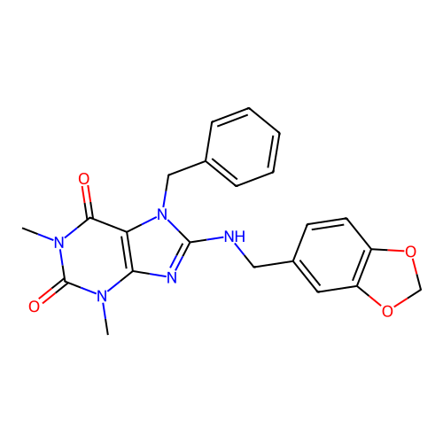 8-[(1,3-benzodioxol-5-ylmethyl)amino]-7-benzyl-1,3-dimethyl-3,7-dihydro-1H-purine-2,6-dione structure