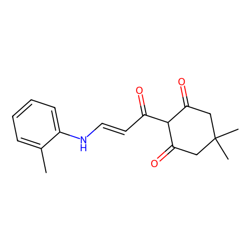 (E)-5,5-dimethyl-2-(3-(o-tolylamino)acryloyl)cyclohexane-1,3-dione structure