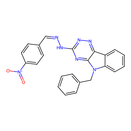 (Z)-5-benzyl-3-(2-(4-nitrobenzylidene)hydrazinyl)-5H-[1,2,4]triazino[5,6-b]indole structure