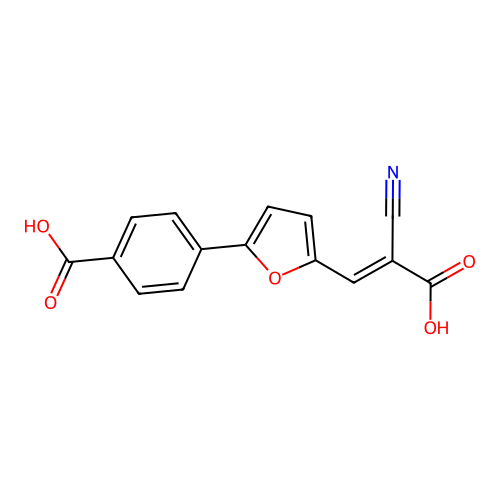 4-{5-[(E)-2-carboxy-2-cyanoethenyl]furan-2-yl}benzoic acid structure
