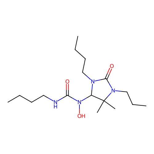 3-Butyl-1-(3-butyl-5,5-dimethyl-2-oxo-1-propylimidazolidin-4-yl)-1-hydroxyurea structure