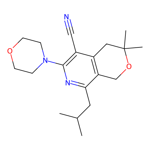 8-isobutyl-3,3-dimethyl-6-morpholino-3,4-dihydro-1H-pyrano[3,4-c]pyridine-5-carbonitrile structure
