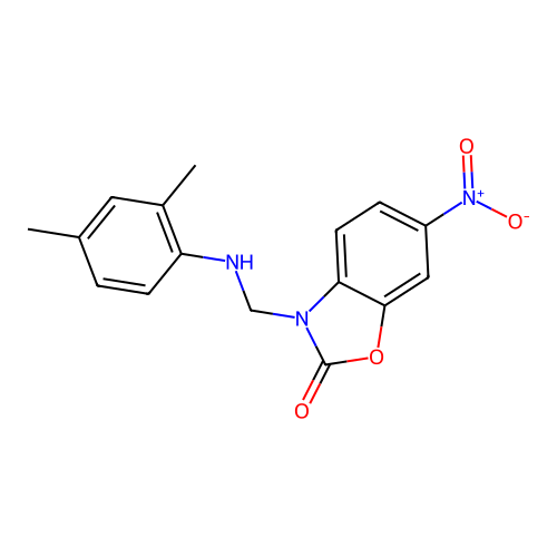3-{[(2,4-dimethylphenyl)amino]methyl}-6-nitro-1,3-benzoxazol-2(3H)-one structure
