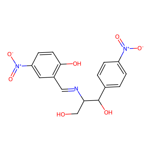 (E)-2-((2-hydroxy-5-nitrobenzylidene)amino)-1-(4-nitrophenyl)propane-1,3-diol structure