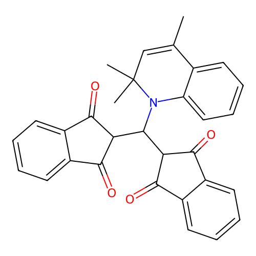 2,2'-((2,2,4-trimethylquinolin-1(2H)-yl)methylene)bis(1H-indene-1,3(2H)-dione) structure