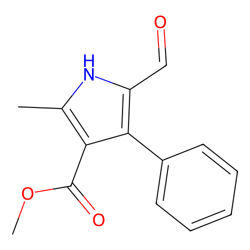 methyl 5-formyl-2-methyl-4-phenyl-1H-pyrrole-3-carboxylate structure
