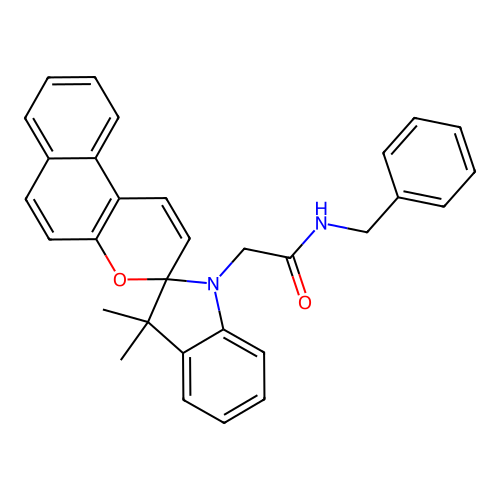 N-benzyl-2-(3',3'-dimethylspiro[benzo[f]chromene-3,2'-indolin]-1'-yl)acetamide structure
