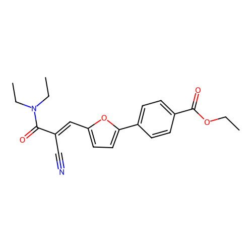 (E)-ethyl 4-(5-(2-cyano-3-(diethylamino)-3-oxoprop-1-en-1-yl)furan-2-yl)benzoate structure
