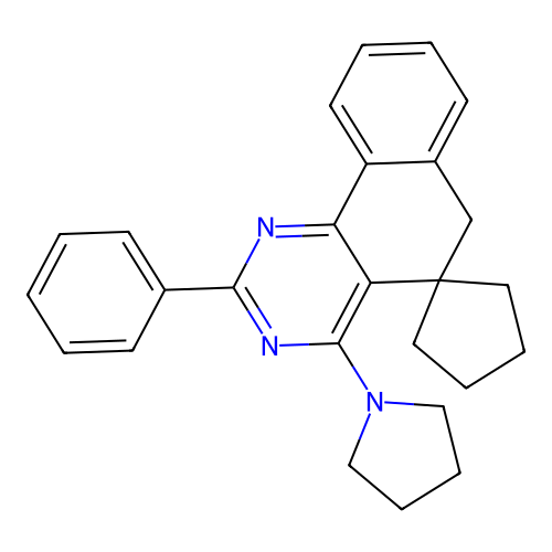 2-phenyl-4-(pyrrolidin-1-yl)-6H-spiro[benzo[h]quinazoline-5,1'-cyclopentane] structure