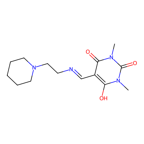 1,3-dimethyl-5-[(2-piperidin-1-ylethylamino)methylidene]-1,3-diazinane-2,4,6-trione structure