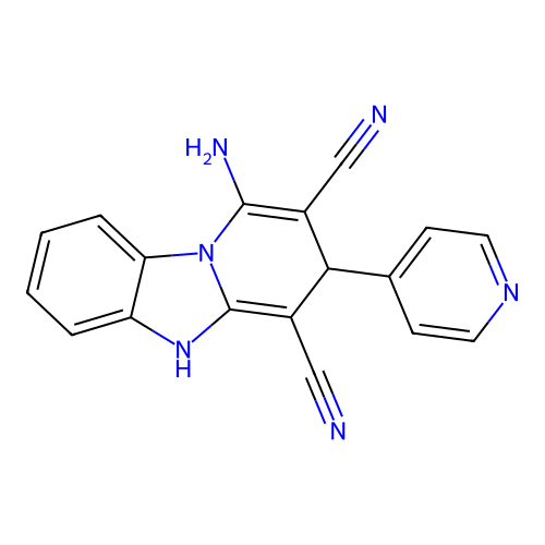 1-amino-3-(pyridin-4-yl)-3,5-dihydrobenzo[4,5]imidazo[1,2-a]pyridine-2,4-dicarbonitrile structure