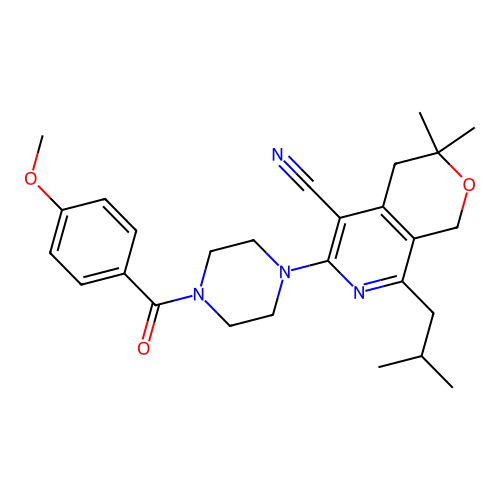 6-[4-(4-methoxybenzoyl)piperazin-1-yl]-3,3-dimethyl-8-(2-methylpropyl)-1,4-dihydropyrano[3,4-c]pyridine-5-carbonitrile structure