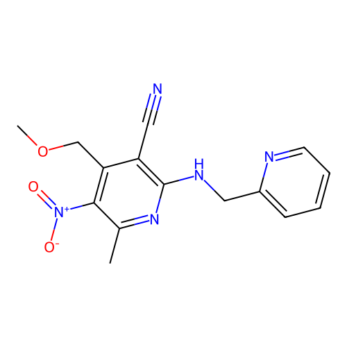 4-(methoxymethyl)-6-methyl-5-nitro-2-(pyridin-2-ylmethylamino)pyridine-3-carbonitrile structure