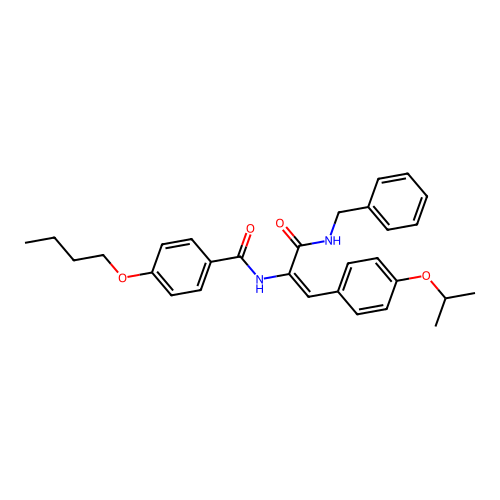 (E)-N-(3-(benzylamino)-1-(4-isopropoxyphenyl)-3-oxoprop-1-en-2-yl)-4-butoxybenzamide structure