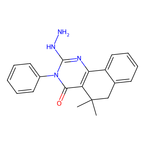 2-hydrazinyl-5,5-dimethyl-3-phenyl-5,6-dihydrobenzo[h]quinazolin-4(3H)-one structure