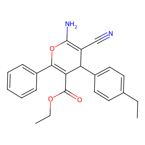 ethyl 6-amino-5-cyano-4-(4-ethylphenyl)-2-phenyl-4H-pyran-3-carboxylate structure