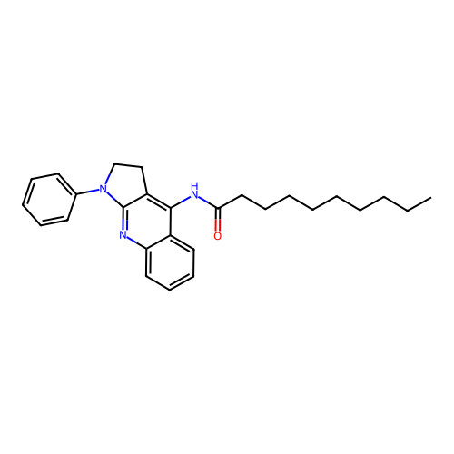 N-(1-phenyl-2,3-dihydro-1H-pyrrolo[2,3-b]quinolin-4-yl)decanamide structure