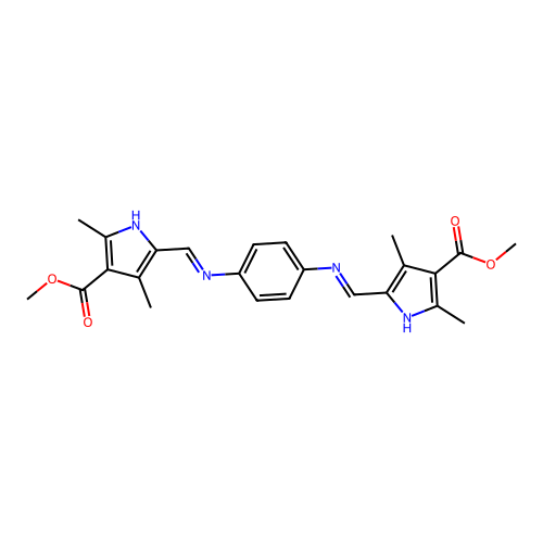 dimethyl 5,5'-((1E,1'E)-(1,4-phenylenebis(azanylylidene))bis(methanylylidene))bis(2,4-dimethyl-1H-pyrrole-3-carboxylate) structure