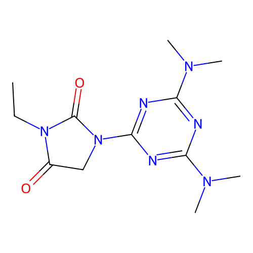 1-[4,6-Bis(dimethylamino)-1,3,5-triazin-2-yl]-3-ethylimidazolidine-2,4-dione structure