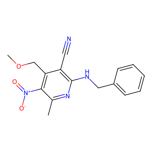 2-(Benzylamino)-4-(methoxymethyl)-6-methyl-5-nitropyridine-3-carbonitrile structure