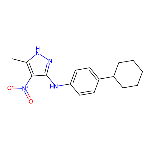 N-(4-cyclohexylphenyl)-5-methyl-4-nitro-1H-pyrazol-3-amine structure