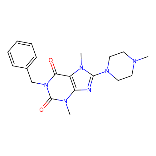 1-benzyl-3,7-dimethyl-8-(4-methylpiperazin-1-yl)-3,7-dihydro-1H-purine-2,6-dione structure