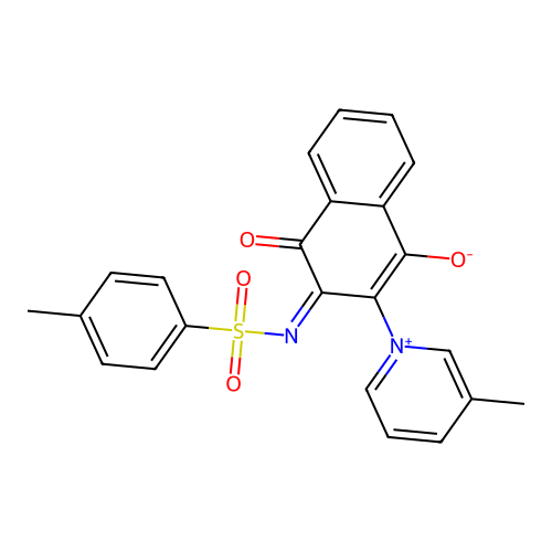 3-(4-methylphenyl)sulfonylimino-2-(3-methylpyridin-1-ium-1-yl)-4-oxonaphthalen-1-olate structure