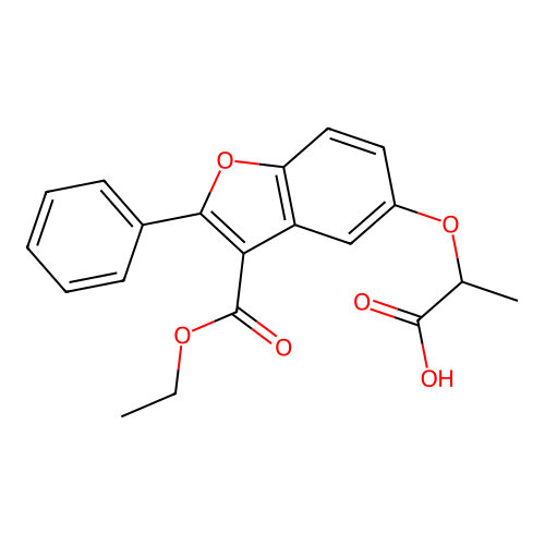 2-{[3-(Ethoxycarbonyl)-2-phenyl-1-benzofuran-5-yl]oxy}propanoic acid structure
