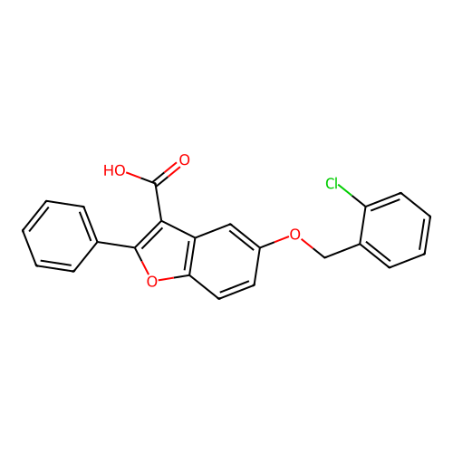 5-[(2-Chlorophenyl)methoxy]-2-phenyl-1-benzofuran-3-carboxylic acid structure