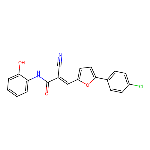 (2E)-3-[5-(4-chlorophenyl)furan-2-yl]-2-cyano-N-(2-hydroxyphenyl)prop-2-enamide structure