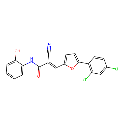 2-cyano-3-[5-(2,4-dichlorophenyl)-2-furyl]-N-(2-hydroxyphenyl)acrylamide structure
