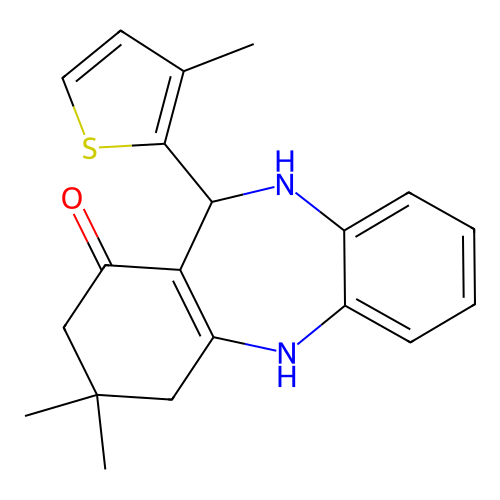 3,3-dimethyl-11-(3-methylthiophen-2-yl)-2,3,4,5,10,11-hexahydro-1H-dibenzo[b,e][1,4]diazepin-1-one structure