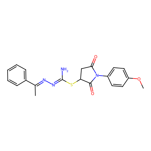 1-(4-methoxyphenyl)-2,5-dioxo-3-pyrrolidinyl 2-(1-phenylethylidene)hydrazinecarbimidothioate structure