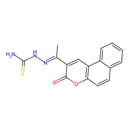 (2E)-2-[1-(3-oxo-3H-benzo[f]chromen-2-yl)ethylidene]hydrazinecarbothioamide structure