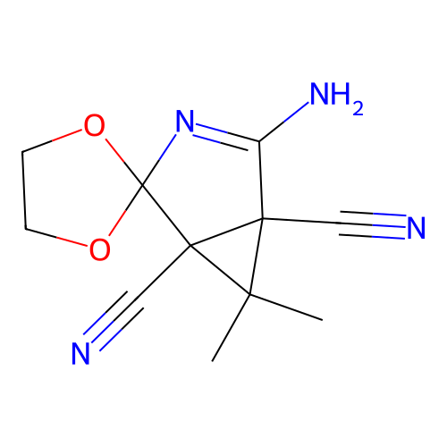 2'-amino-6',6'-dimethylspiro[1,3-dioxolane-2,4'-3-azabicyclo[3.1.0]hex-2-ene]-1',5'-dicarbonitrile structure