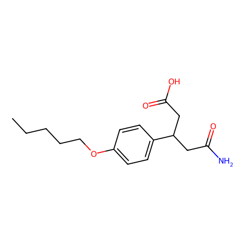4-Carbamoyl-3-(4-pentyloxyphenyl)butanoic acid structure