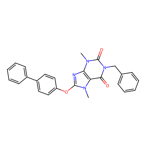 1-benzyl-8-(biphenyl-4-yloxy)-3,7-dimethyl-3,7-dihydro-1H-purine-2,6-dione structure