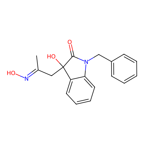 3-Hydroxy-3-(2-(hydroxyimino)propyl)-1-benzylindolin-2-one structure