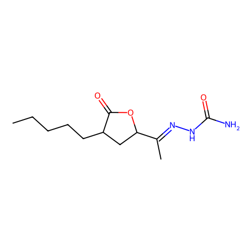 (2E)-2-[1-(5-oxo-4-pentyltetrahydrofuran-2-yl)ethylidene]hydrazinecarboxamide structure