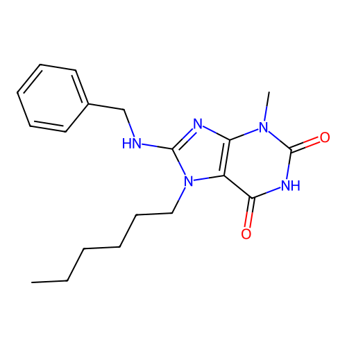 8-(benzylamino)-7-hexyl-3-methyl-3,7-dihydro-1H-purine-2,6-dione structure
