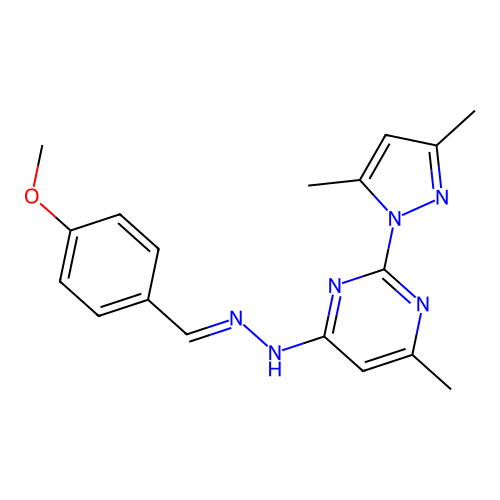 2-(3,5-dimethyl-1H-pyrazol-1-yl)-4-[(2E)-2-(4-methoxybenzylidene)hydrazinyl]-6-methylpyrimidine structure