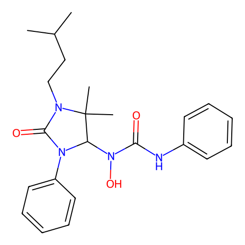 1-[5,5-dimethyl-1-(3-methylbutyl)-2-oxo-3-phenylimidazolidin-4-yl]-1-hydroxy-3-phenylurea structure